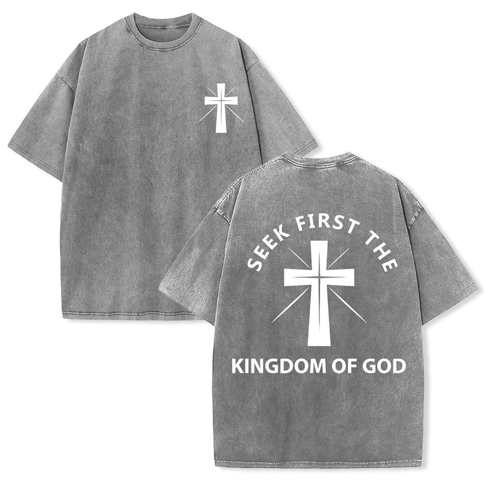 Christianartworkshop Seek First the Kingdom of God Unisex Washed T-Shirt