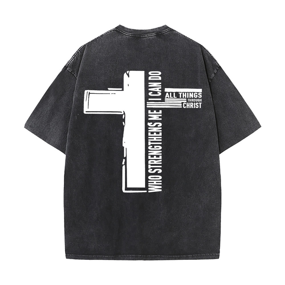 Christianartworkshop God Is Good Philippians 4:13 Cross Unisex Washed T-Shirt