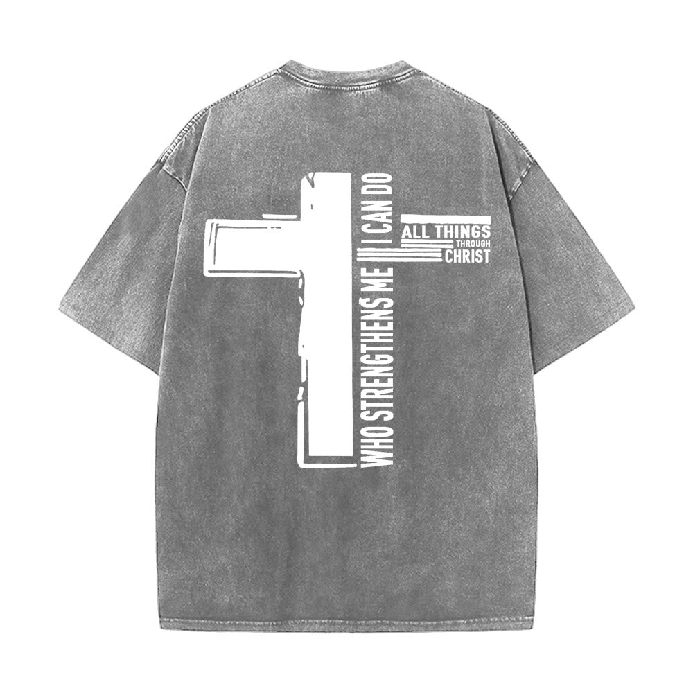 Christianartworkshop God Is Good Philippians 4:13 Cross Unisex Washed T-Shirt
