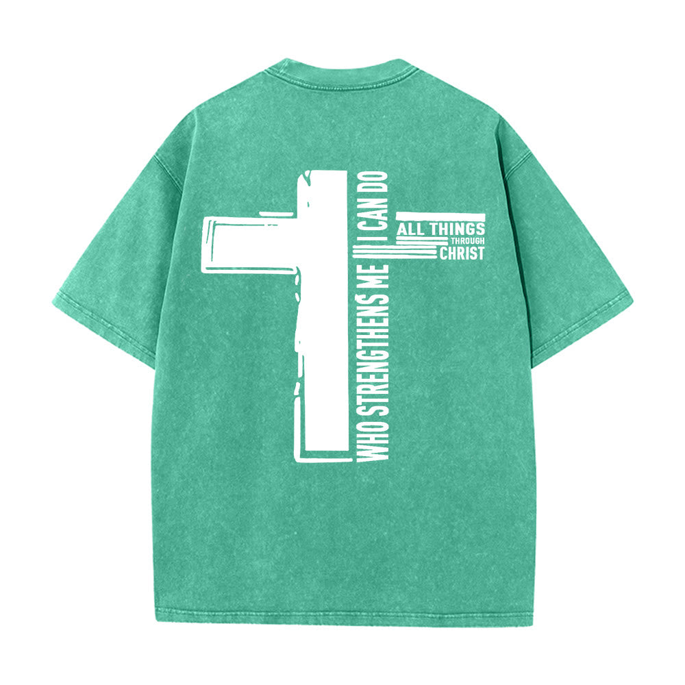 Christianartworkshop God Is Good Philippians 4:13 Cross Unisex Washed T-Shirt