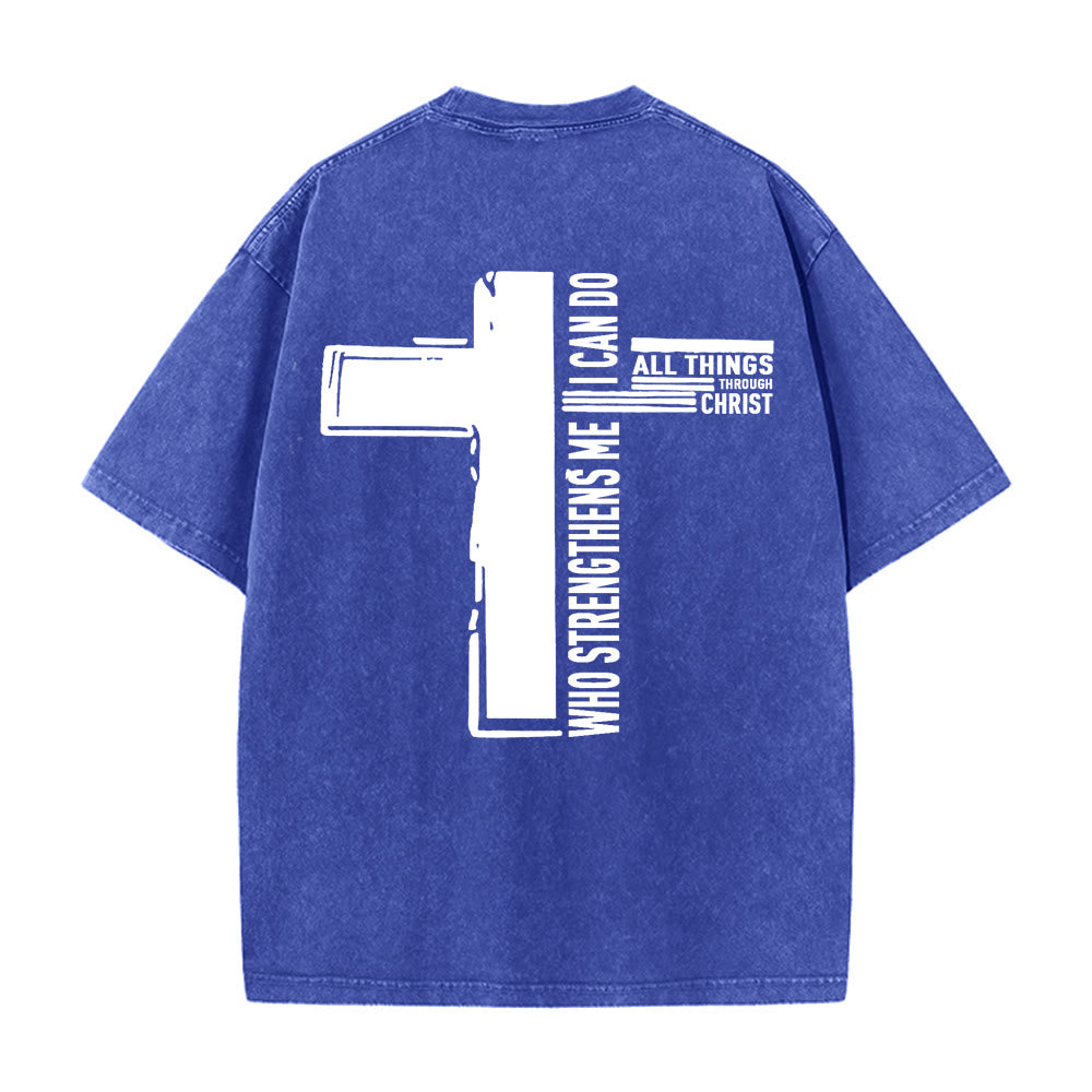 Christianartworkshop God Is Good Philippians 4:13 Cross Unisex Washed T-Shirt