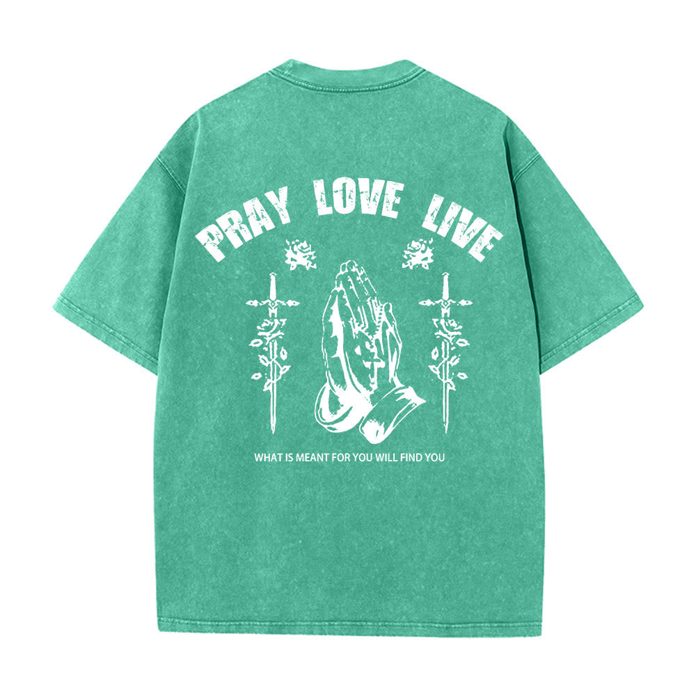 Christianartworkshop God Willing Pray Love Live Unisex Washed T-Shirt