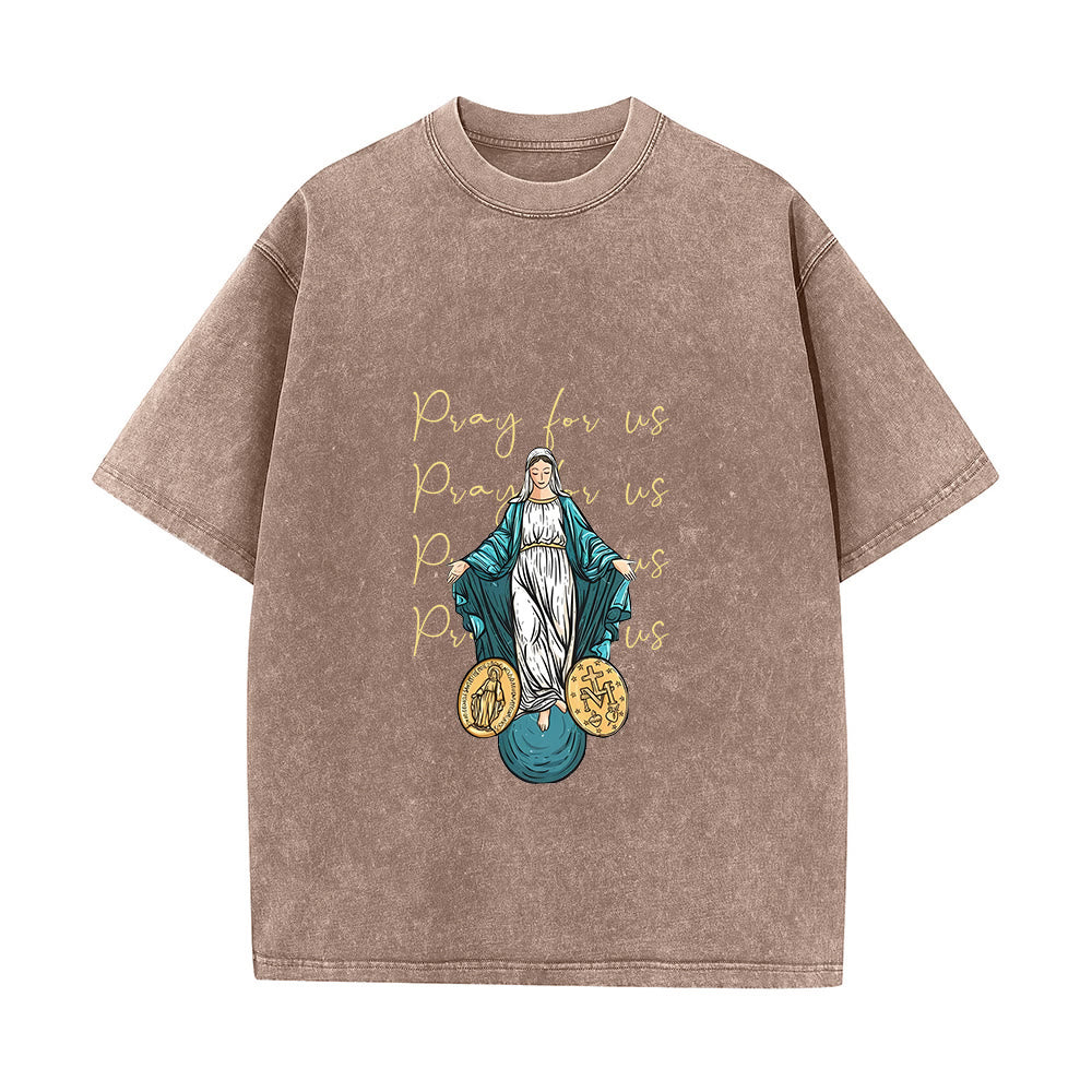 Christianartworkshop Pray For Us Virgin Mary Unisex Washed T-Shirt