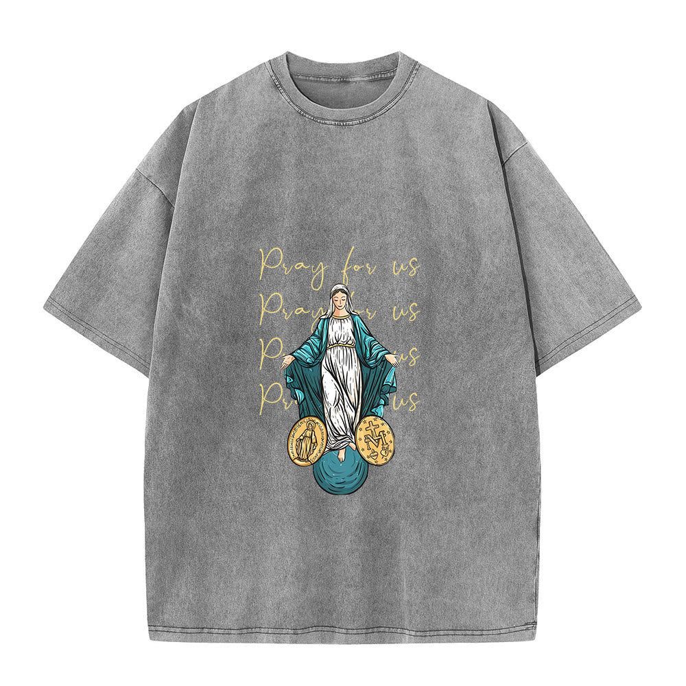 Christianartworkshop Pray For Us Virgin Mary Unisex Washed T-Shirt