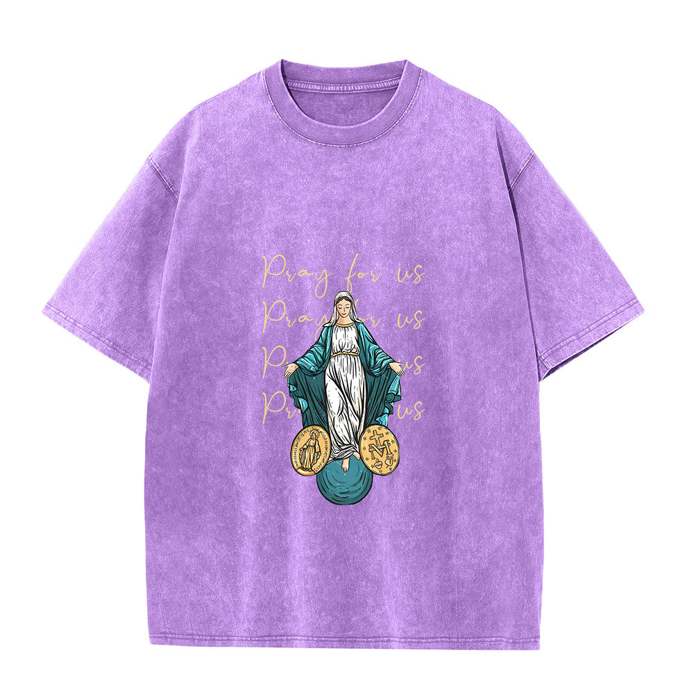 Christianartworkshop Pray For Us Virgin Mary Unisex Washed T-Shirt