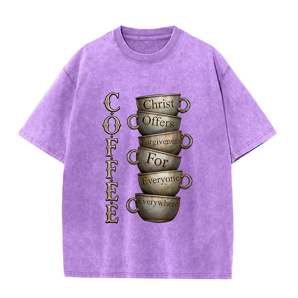 Christianartworkshop COFFEE Christ Offers Forgiveness Unisex Washed T-Shirt