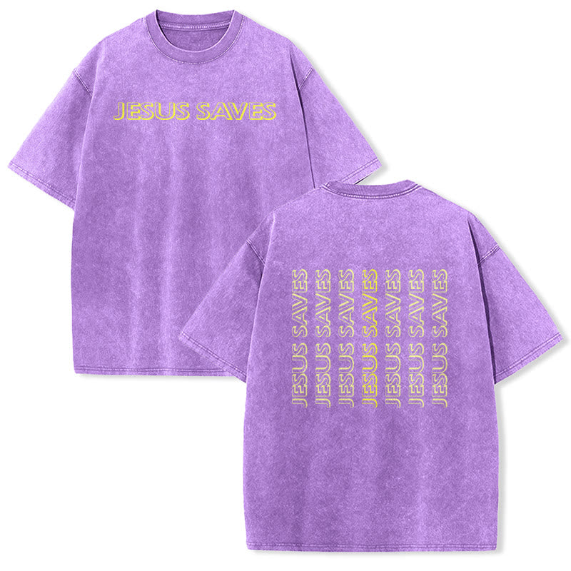 Christianartworkshop Jesus Saves Repeat Text Unisex Washed T-Shirt