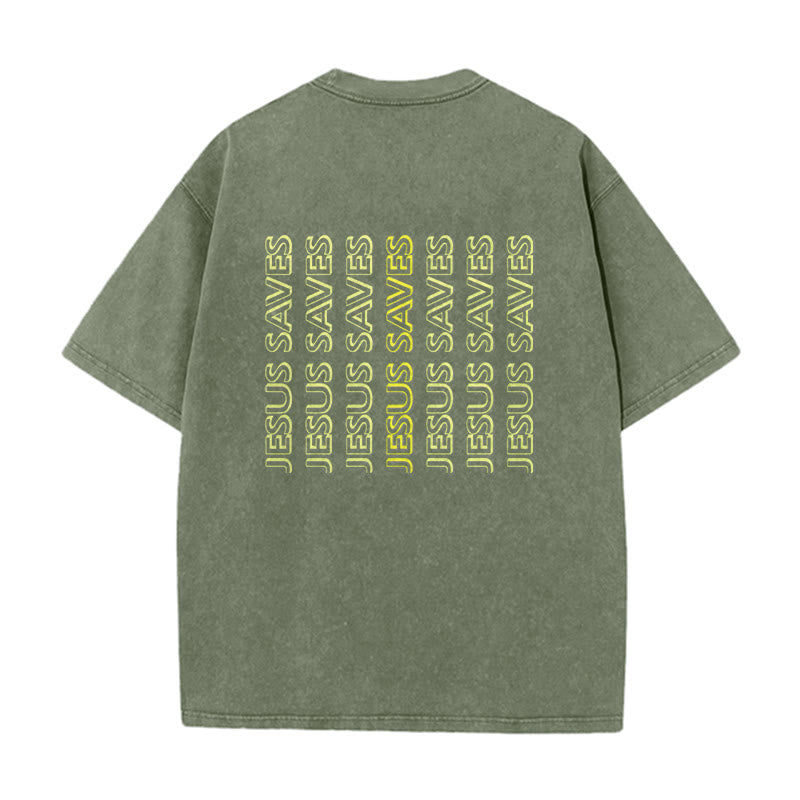 Christianartworkshop Jesus Saves Repeat Text Unisex Washed T-Shirt