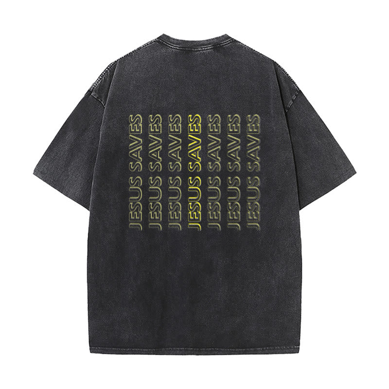 Christianartworkshop Jesus Saves Repeat Text Unisex Washed T-Shirt