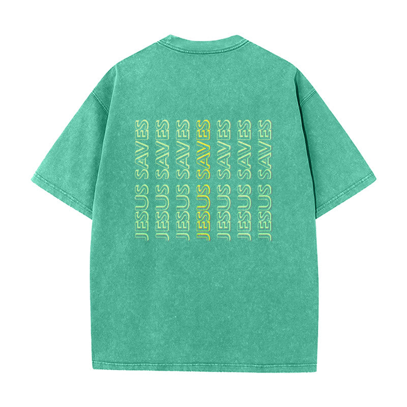Christianartworkshop Jesus Saves Repeat Text Unisex Washed T-Shirt
