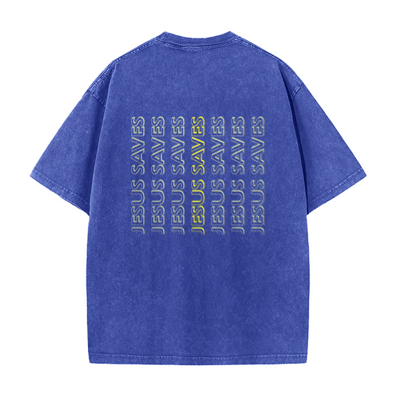 Christianartworkshop Jesus Saves Repeat Text Unisex Washed T-Shirt