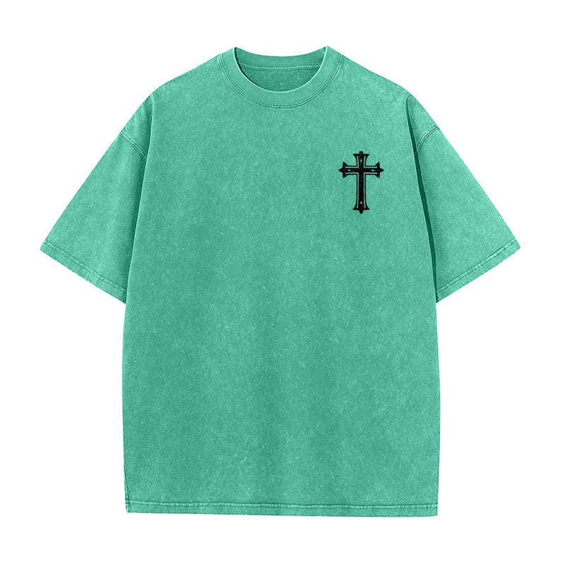 Christianartworkshop Strong Body Strong Faith Cross Crown Unisex Washed T-Shirt
