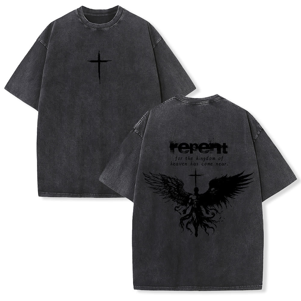 Christianartworkshop Repent For The Kingdom Of Heaven Unisex Washed T-Shirt