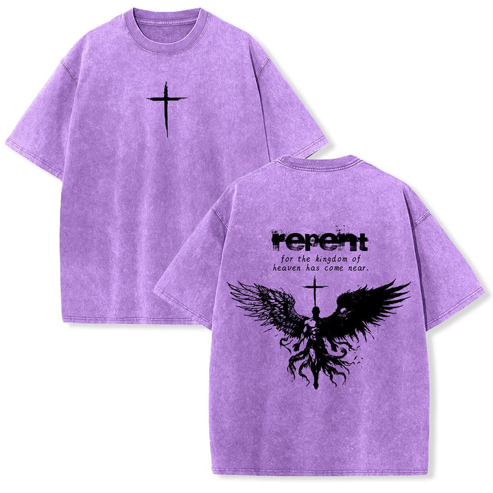 Christianartworkshop Repent For The Kingdom Of Heaven Unisex Washed T-Shirt