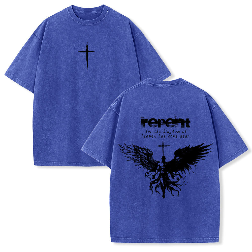 Christianartworkshop Repent For The Kingdom Of Heaven Unisex Washed T-Shirt