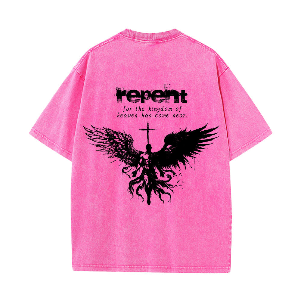 Christianartworkshop Repent For The Kingdom Of Heaven Unisex Washed T-Shirt