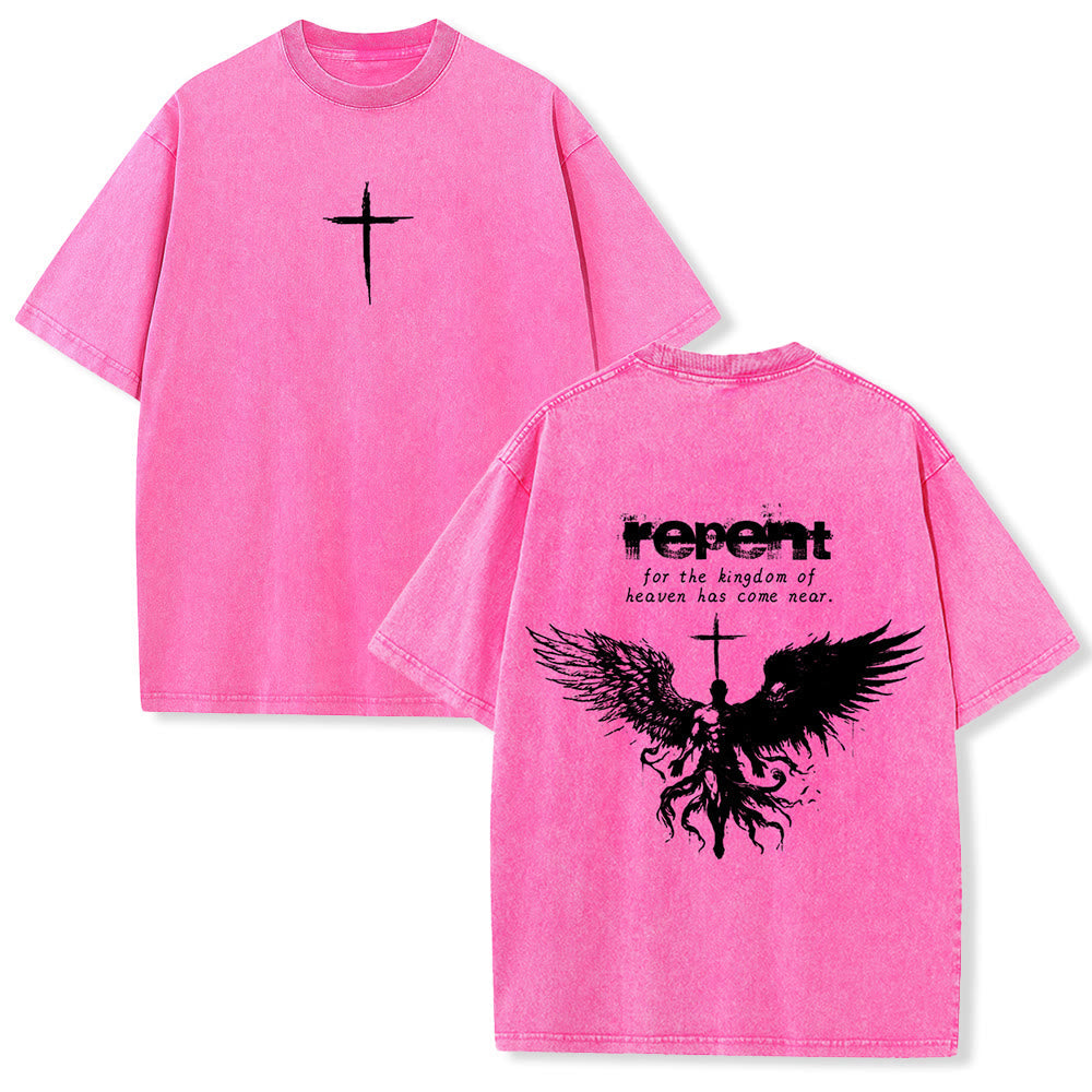 Christianartworkshop Repent For The Kingdom Of Heaven Unisex Washed T-Shirt