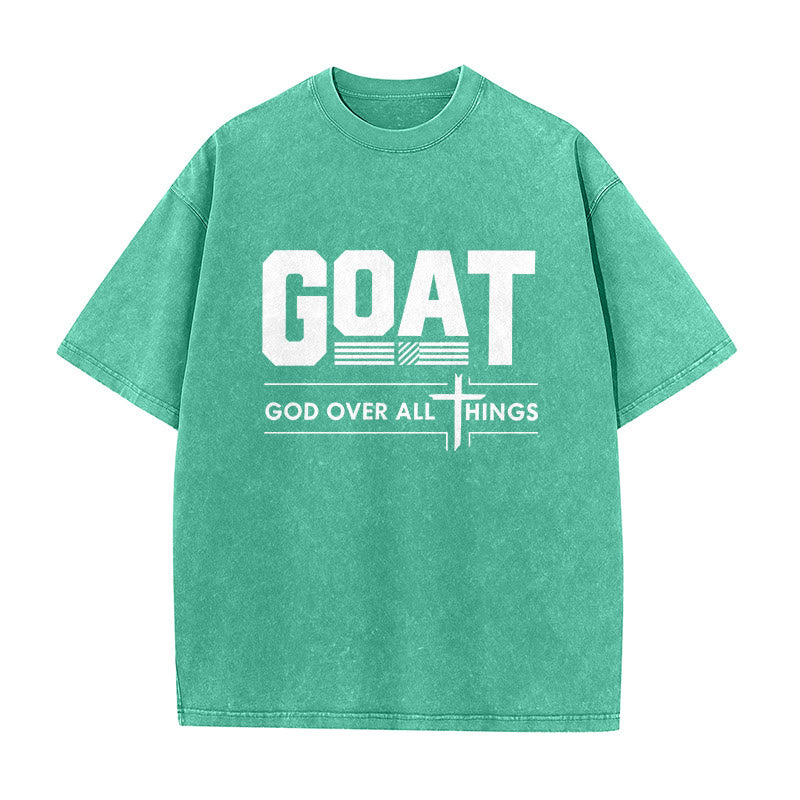 Christianartworkshop GOAT God Over All Things Faith Statement Washed Unisex T-Shirt