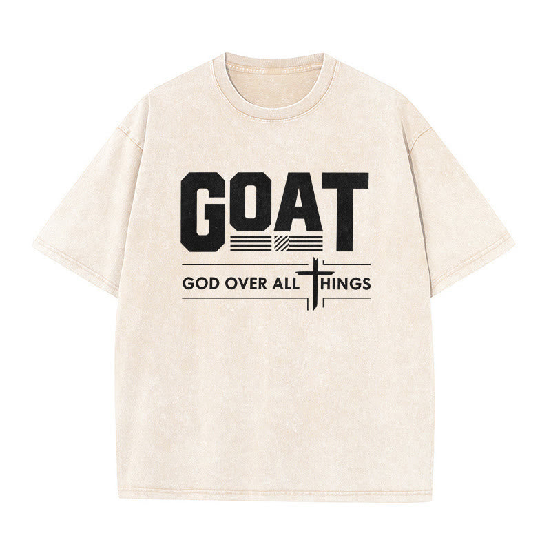 Christianartworkshop GOAT God Over All Things Faith Statement Washed Unisex T-Shirt