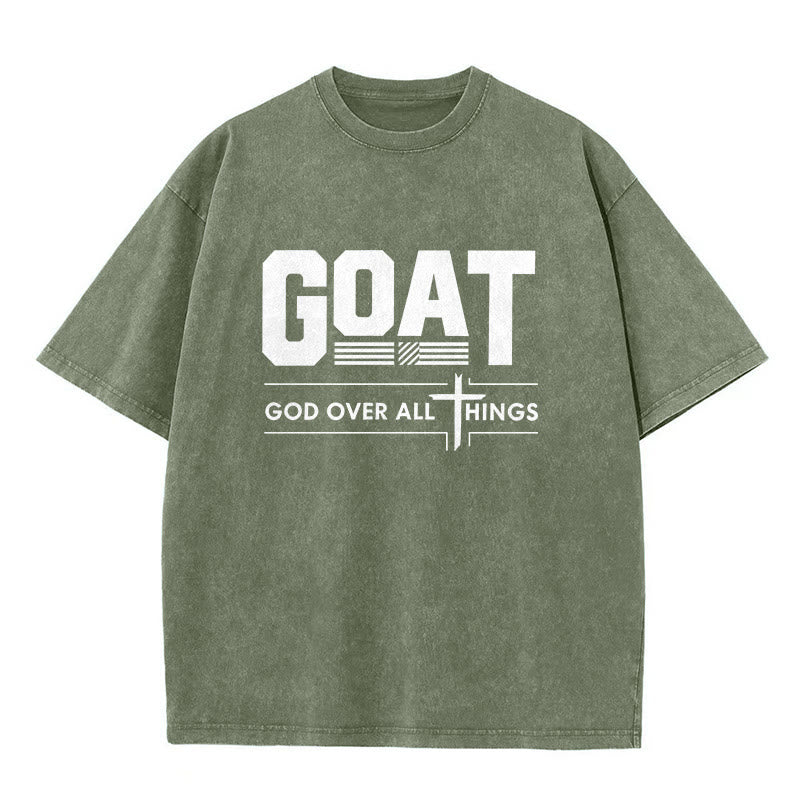 Christianartworkshop GOAT God Over All Things Faith Statement Washed Unisex T-Shirt