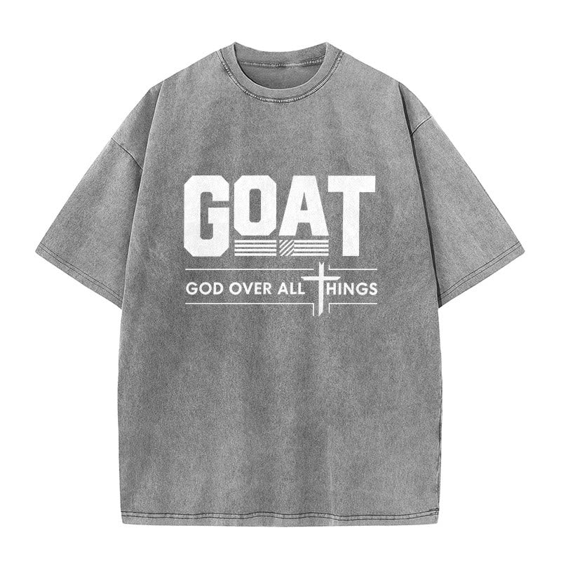 Christianartworkshop GOAT God Over All Things Faith Statement Washed Unisex T-Shirt