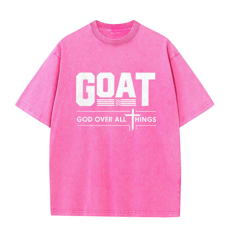 Christianartworkshop GOAT God Over All Things Faith Statement Washed Unisex T-Shirt