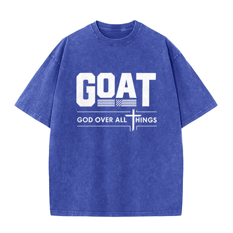 Christianartworkshop GOAT God Over All Things Faith Statement Washed Unisex T-Shirt