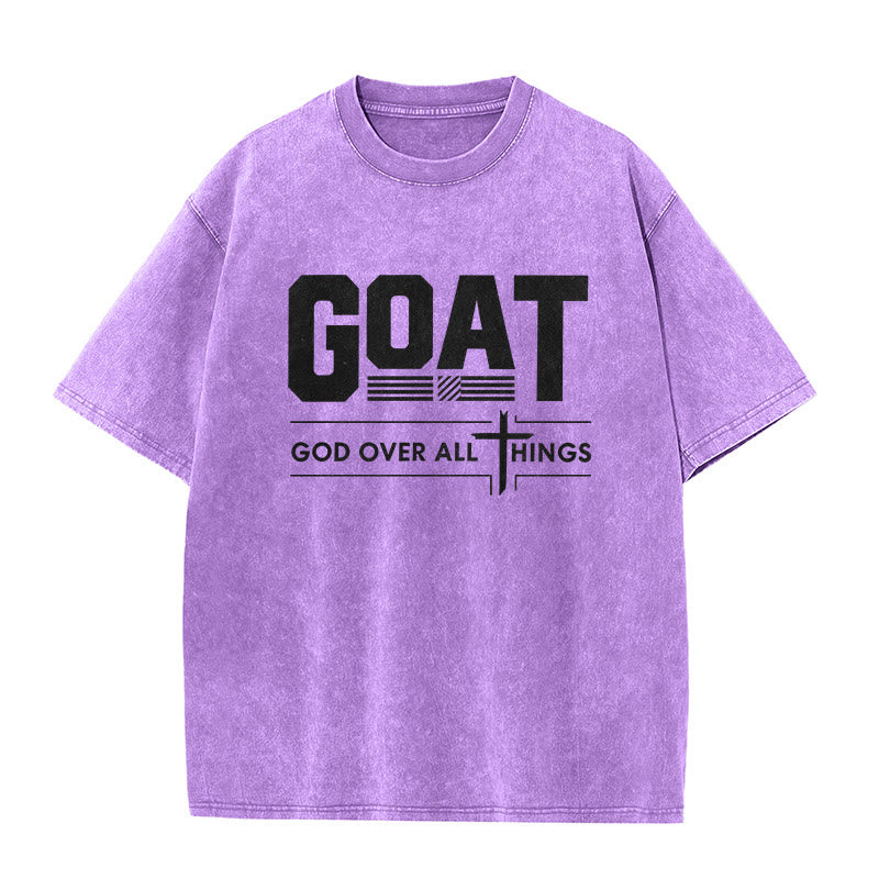 Christianartworkshop GOAT God Over All Things Faith Statement Washed Unisex T-Shirt
