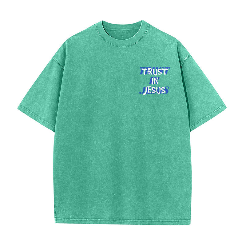 Christianartworkshop Trust In Jesus Psalm 37 5 Front And Back Print Washed Unisex T-Shirt