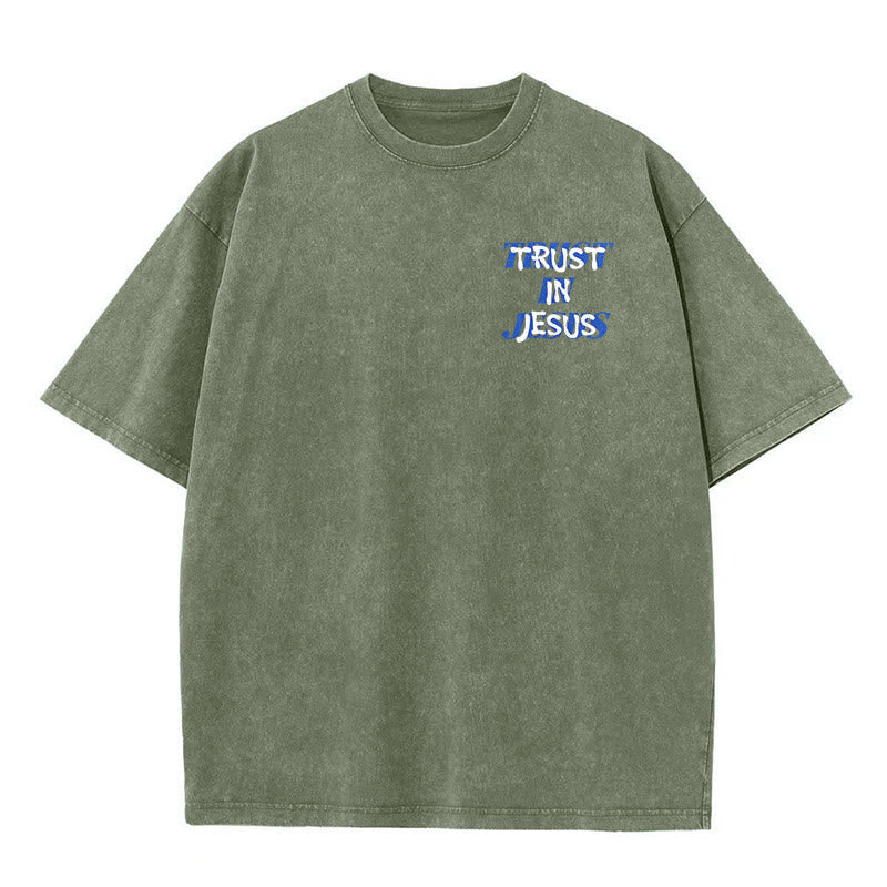 Christianartworkshop Trust In Jesus Psalm 37 5 Front And Back Print Washed Unisex T-Shirt