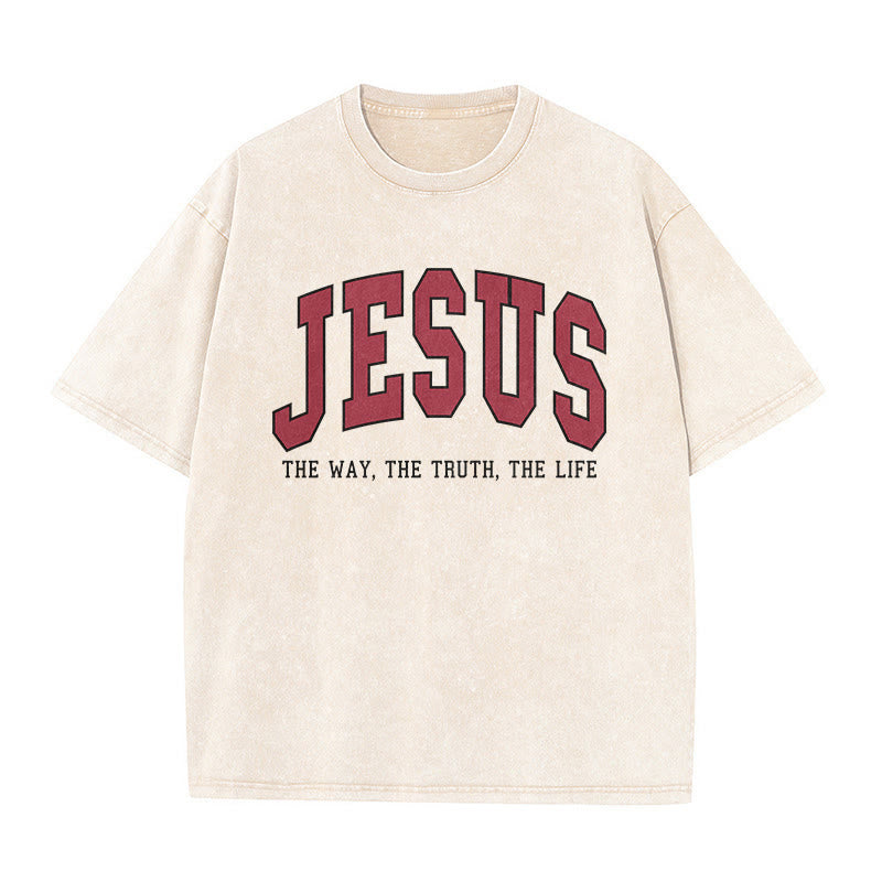 Christianartworkshop Streetwear Style "Jesus The Way The Truth The Life" Washed Unisex T-Shirt