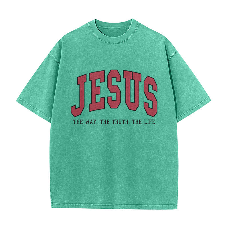 Christianartworkshop Streetwear Style "Jesus The Way The Truth The Life" Washed Unisex T-Shirt
