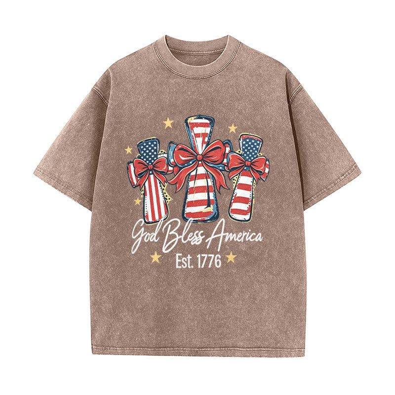 Christianartworkshop Coquette Bow American Flag Love Washed Unisex T-Shirt