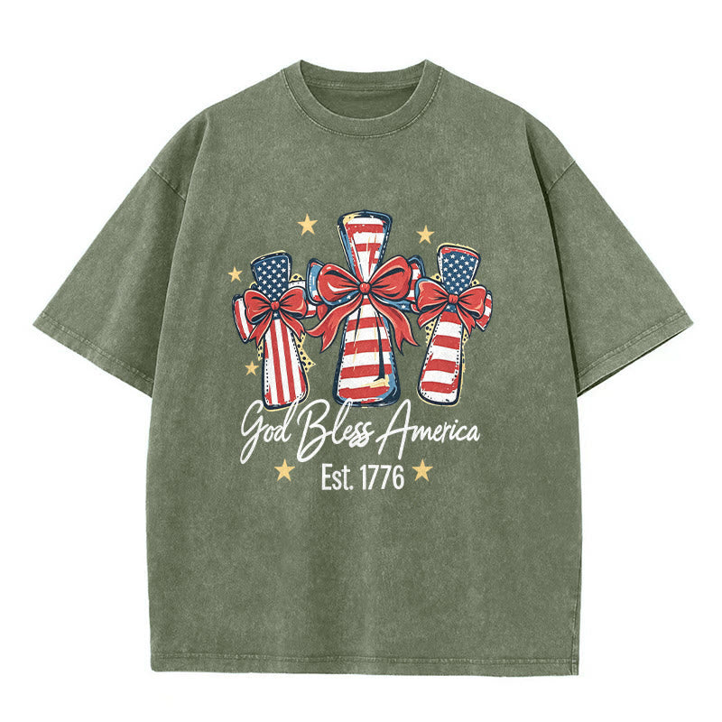 Christianartworkshop Coquette Bow American Flag Love Washed Unisex T-Shirt
