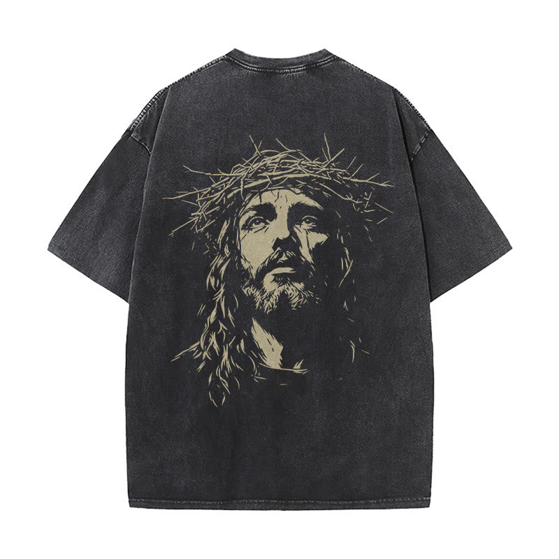 Christianartworkshop Cross with Crown of Thorns Detail Washed Unisex T-Shirt