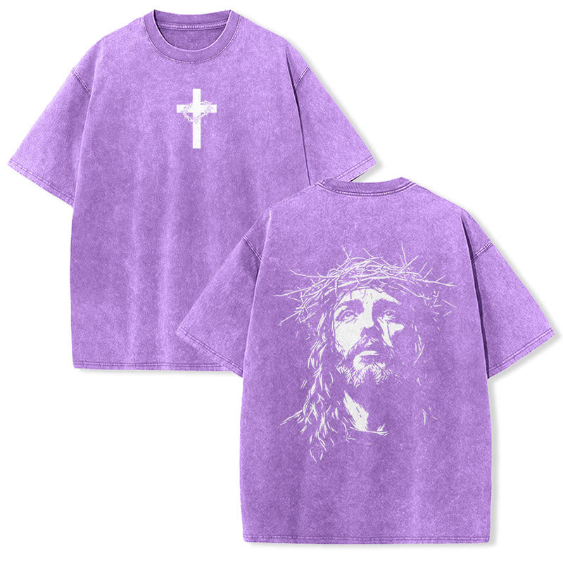 Christianartworkshop Cross with Crown of Thorns Detail Washed Unisex T-Shirt