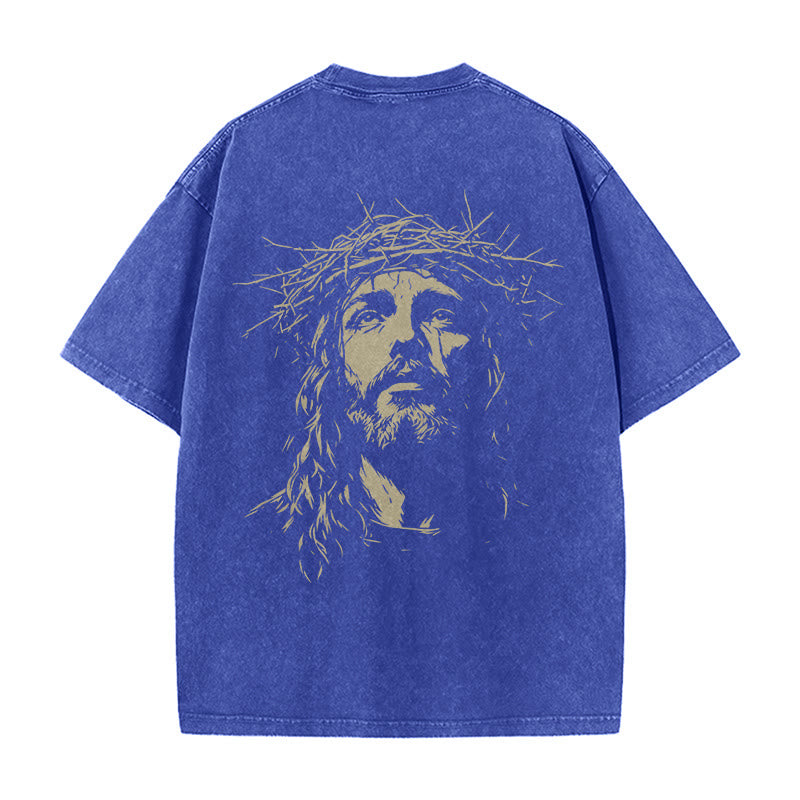 Christianartworkshop Cross with Crown of Thorns Detail Washed Unisex T-Shirt