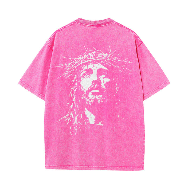 Christianartworkshop Cross with Crown of Thorns Detail Washed Unisex T-Shirt