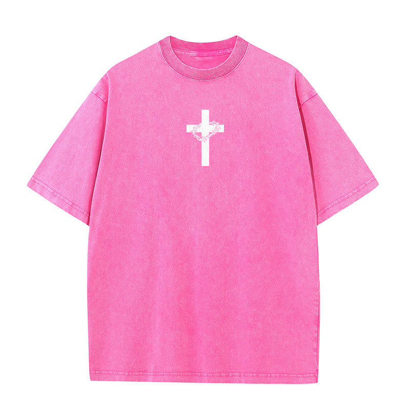 Christianartworkshop Cross with Crown of Thorns Detail Washed Unisex T-Shirt