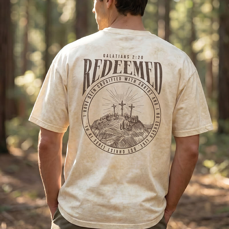 Christianartworkshop "Redeemed" Galatians 2:20 Front & Back Print Washed Unisex T-Shirt