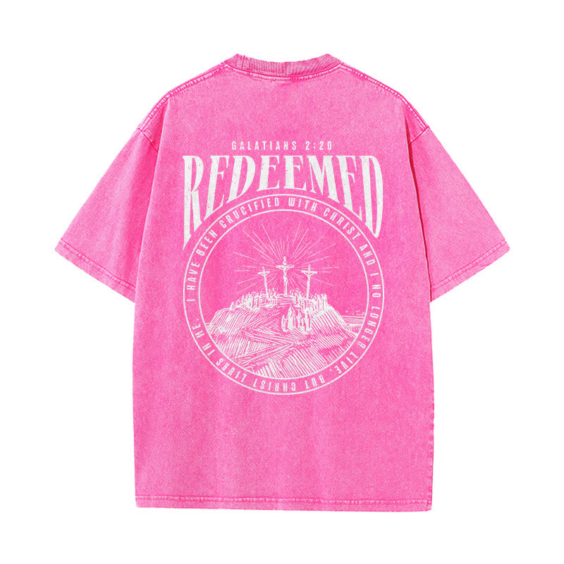 Christianartworkshop "Redeemed" Galatians 2:20 Front & Back Print Washed Unisex T-Shirt
