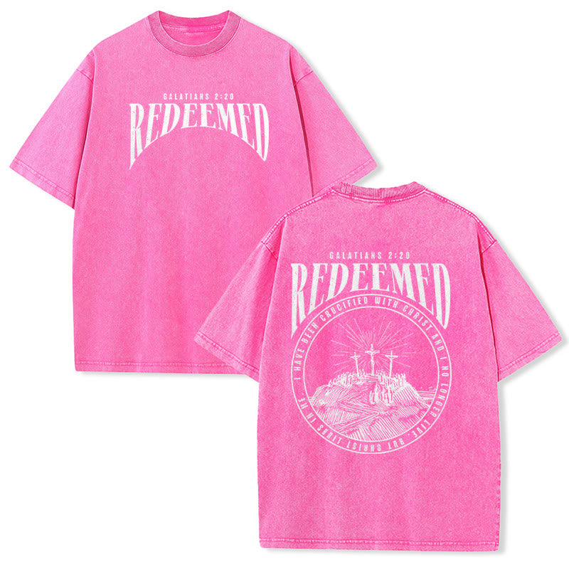 Christianartworkshop "Redeemed" Galatians 2:20 Front & Back Print Washed Unisex T-Shirt
