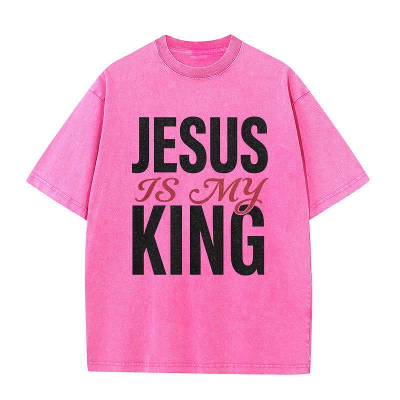 Christianartworkshop Jesus Is My King Casual Believer Washed Unisex T-Shirt