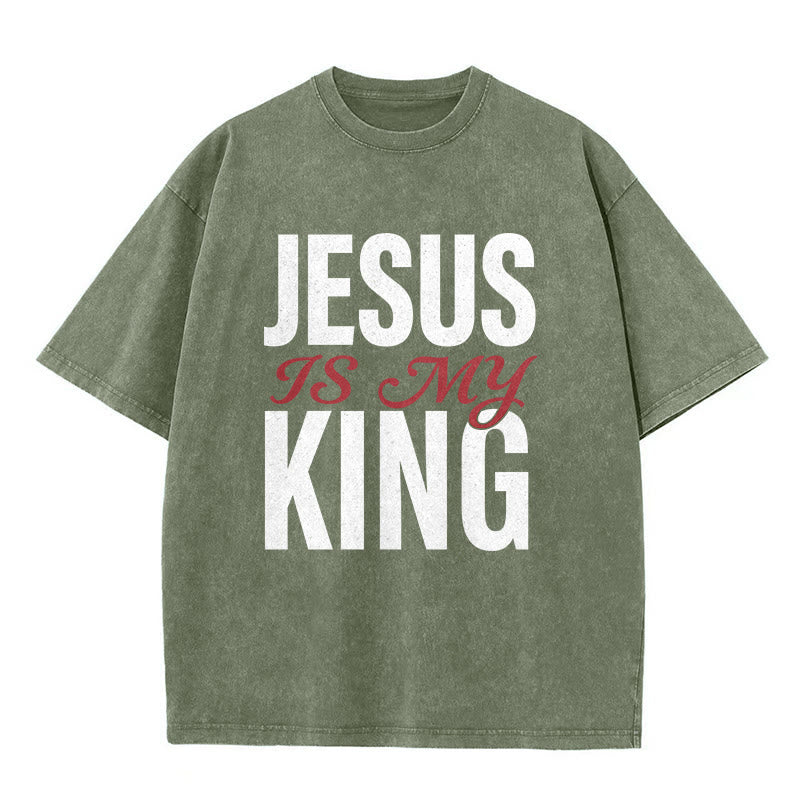 Christianartworkshop Jesus Is My King Casual Believer Washed Unisex T-Shirt