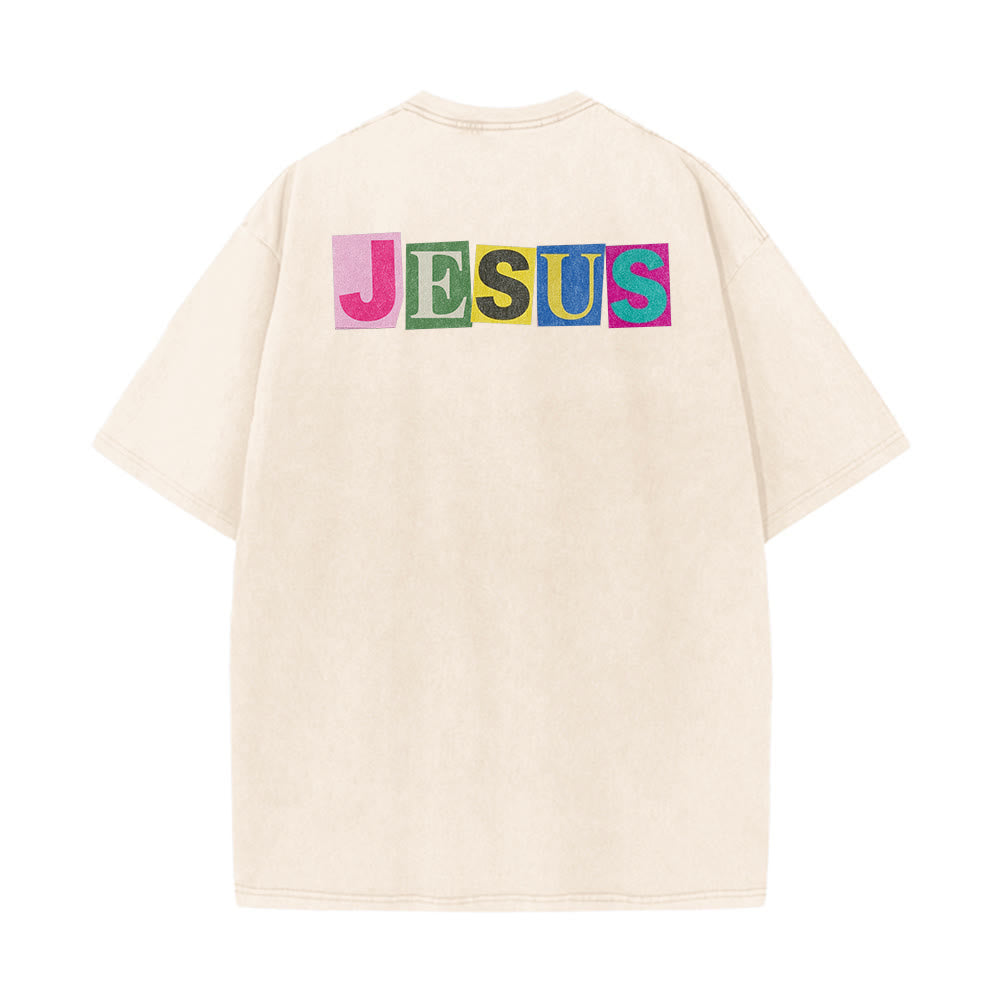 Christianartworkshop Jesus Is The Light Color Block Smile Graphic Washed Unisex T-Shirt