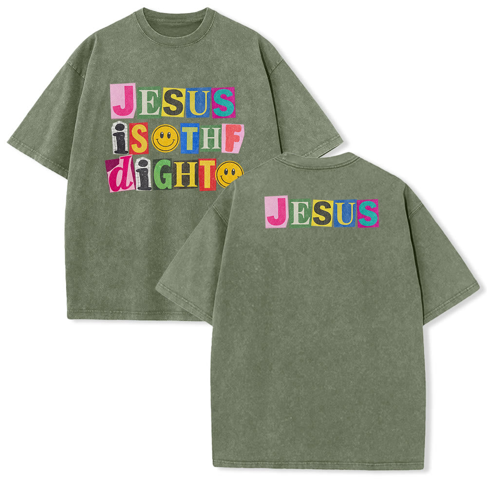 Christianartworkshop Jesus Is The Light Color Block Smile Graphic Washed Unisex T-Shirt