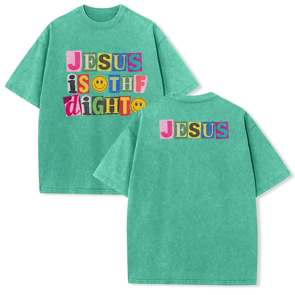 Christianartworkshop Jesus Is The Light Color Block Smile Graphic Washed Unisex T-Shirt