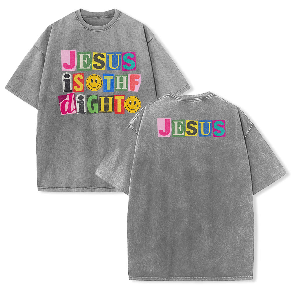 Christianartworkshop Jesus Is The Light Color Block Smile Graphic Washed Unisex T-Shirt