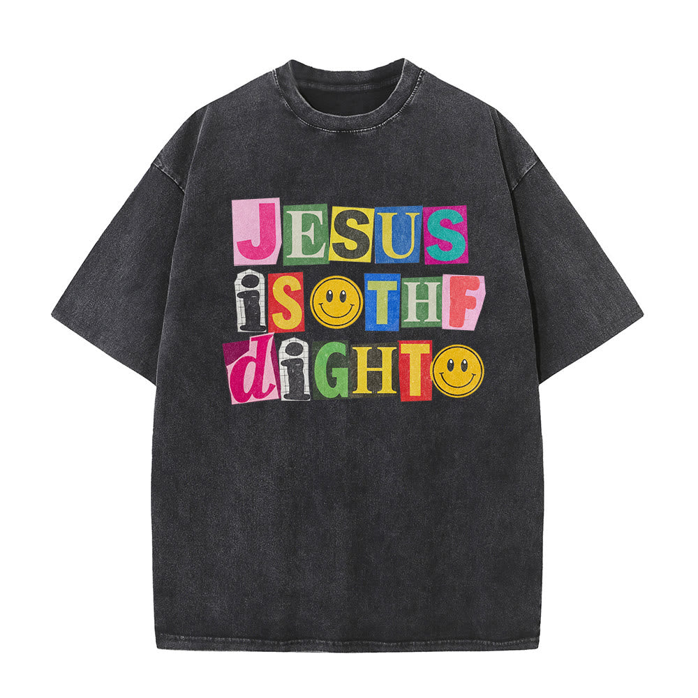 Christianartworkshop Jesus Is The Light Color Block Smile Graphic Washed Unisex T-Shirt
