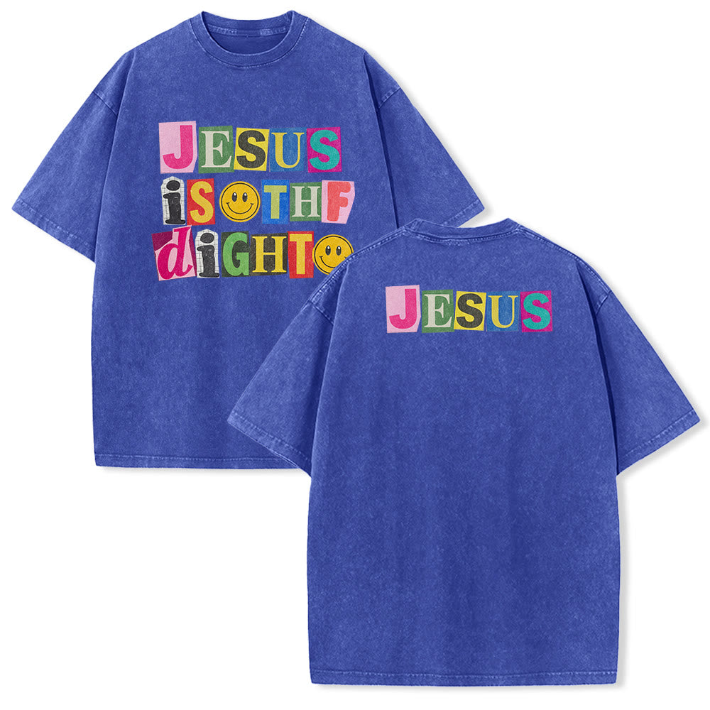 Christianartworkshop Jesus Is The Light Color Block Smile Graphic Washed Unisex T-Shirt